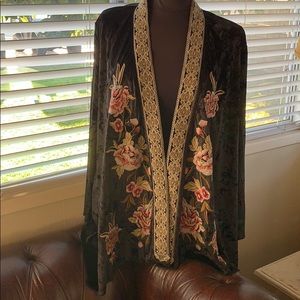 Embroidered black velvet kimono jacket!